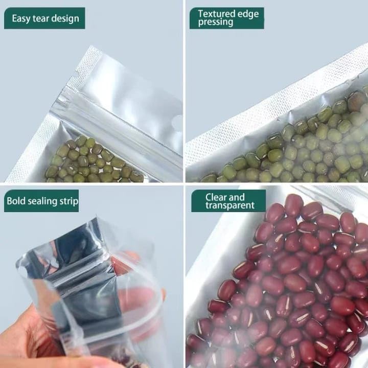 TRAGO Aluminium Foil Food Bags 100 Count Zip Lock Food Storage Stand Up Pouches with Clear Front - Image 3